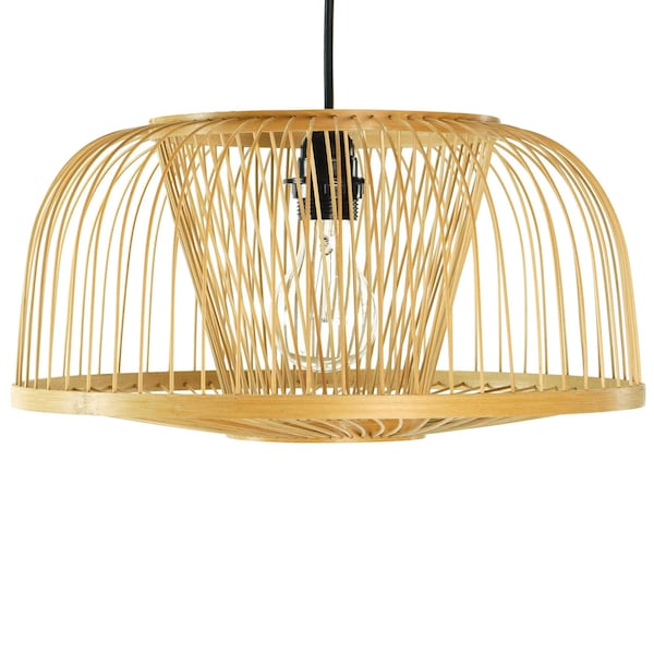 Vintiquewise Oval Bamboo Wicker Rattan Chandelier Hanging Light Fixture for Living Room, Dining Room, Entryway QI004237 - main